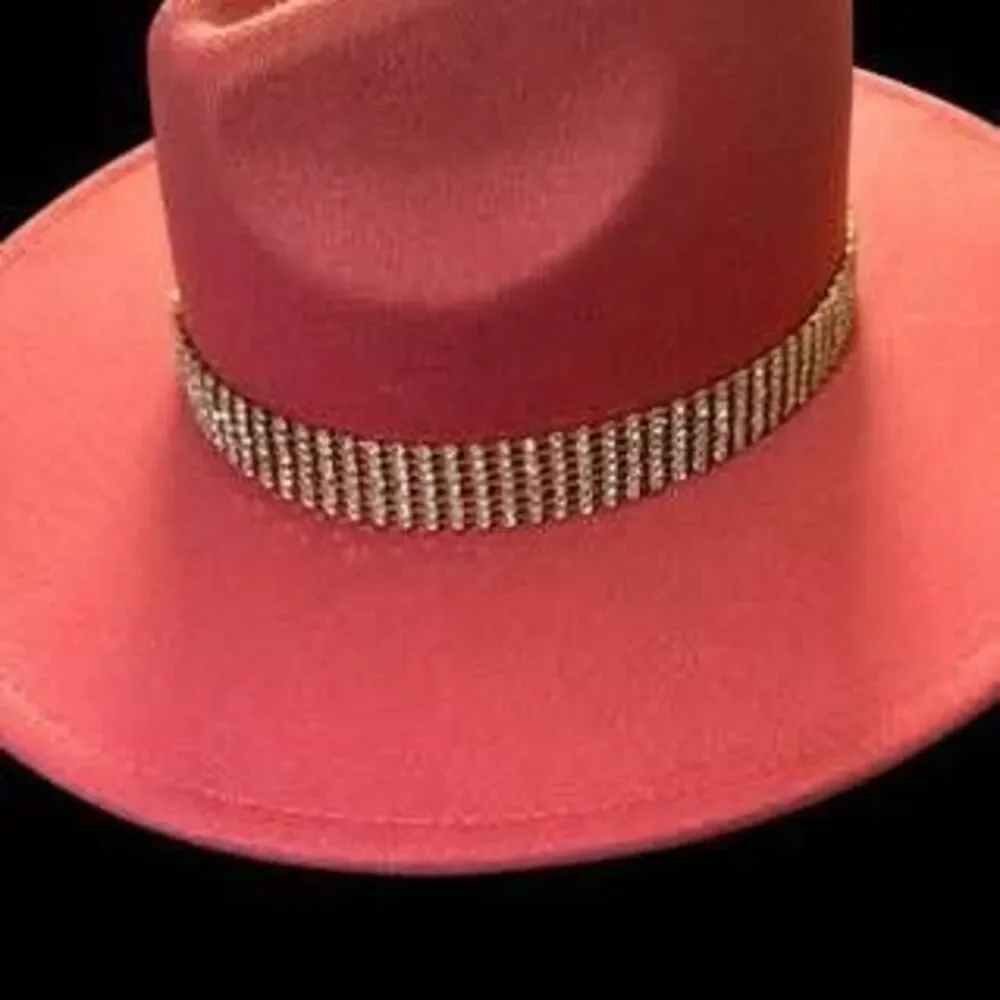 NEW Women’s Coachella Fedora Style Wide Brim Dark Rose W/Rhinestone Hat